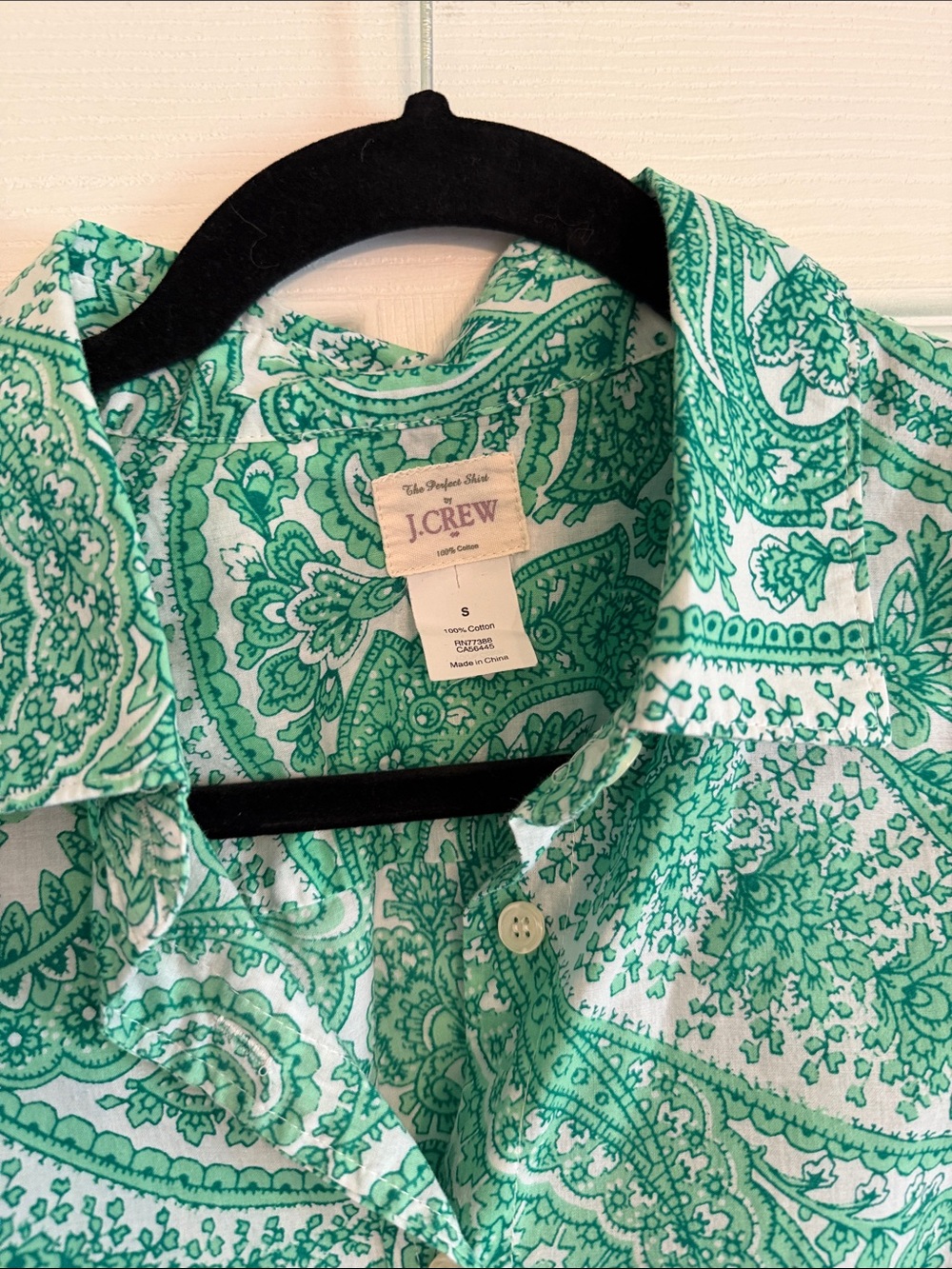 J. Crew Factory Green Paisley Button-Down Shirt S - Picture 3 of 4